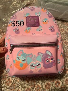 Furby Pattern LOUNGEFLY Pink Mini Backpack